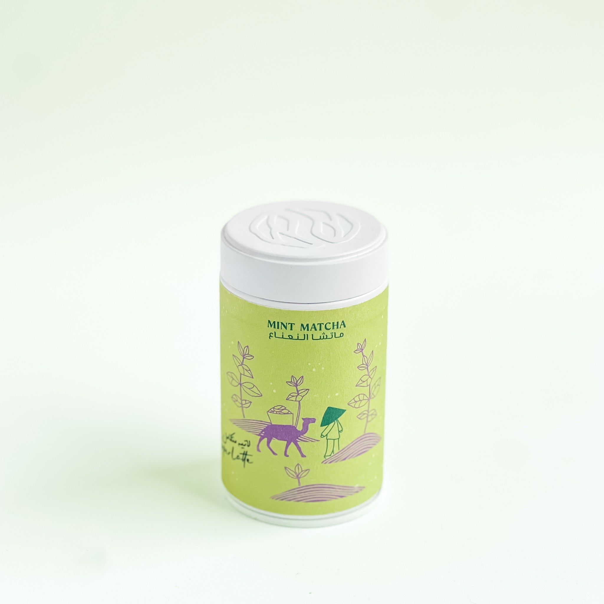 a can with matcha and mint. MaChii Tea logo. graphics on the can